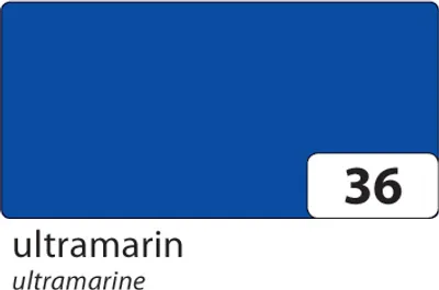 A swatch of ultramarine colored paper with the number 36 in a white box in the bottom right corner. The text 'ultramarin' and 'ultramarine' are below the swatch.