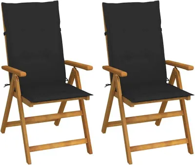 Produktbild von 2 Garten-Liegestühle aus massivem Akazienholz mit verstellbarer Rückenlehne und Auflagen für Terrasse, Balkon, Camping und den Außenbereich