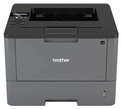 A front view of a Brother laser printer.