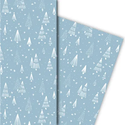 Produktbild von Retro Weihnachtspapier mit grafischem Weihnachtsbaum Wald, hellblau - G9837, 32 x 48cm