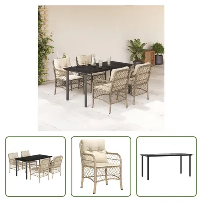 Produktbild von The Living Store 5-tlg. Garten-Essgruppe mit Kissen Beige Poly Rattan