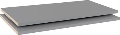 Two gray shelves are stacked on top of each other on a white background.