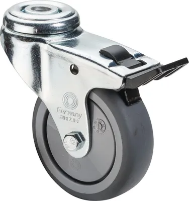 Produktbild von Lenkrolle mit Totalfeststeller Rad-Ø 75 mm Tragfähigkeit 60 kg mit Rückenloch 10,2 mm Kugellager Gummi grau