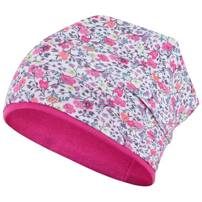 Produktbild von Mädchen Mütze Übergangsmütze Beanie Blumen, Gr. 50-52, Hellgrau-Pink