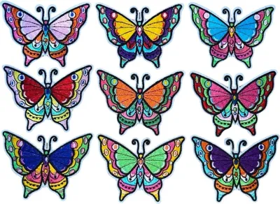 Produktbild von Schmetterling-Emblem-Patch zum Aufbügeln, mehrfarbig, Set 9 Stück