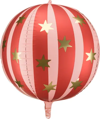 Folienballon rund 50cm gestreift mit Sternen Rosa Rot Gold