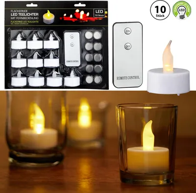 Produktbild von LED Teelicht 10er Set weiß Fernbedienung inkl. Batterien flackernd Kerzen Teelichter