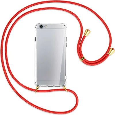 Produktbild von Handykette Backcover-Schutzhülle mit Band (Metall goldfarben) für Apple iPhone 6 / 6S - rot
