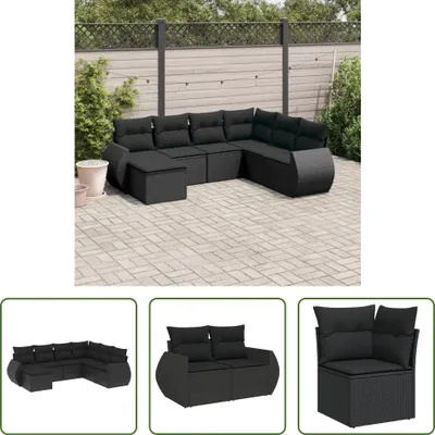 Produktbild von The Living Store 7-tlg. Garten-Sofagarnitur mit Kissen Schwarz Poly Rattan