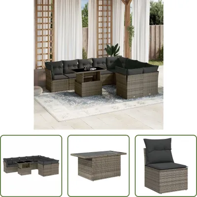 Produktbild von The Living Store 10-tlg. Garten-Sofagarnitur mit Kissen Grau Poly Rattan