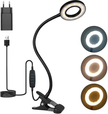 Obrázok produktu pre Ibenzoa® LED stolná lampa s 30 režimami osvetlenia (3 teploty farieb × 10 úrovní jasu), 360° flexibilná hlava, USB + CE adaptér, svorka do 6 cm, šetrná k očiam, funkcia pamäte
