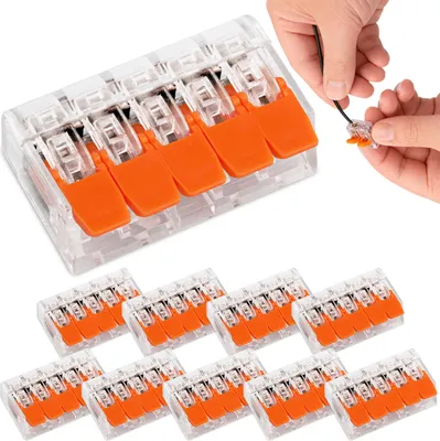Produktbild von 5-Fach Hebelklemme 10 Stück 32A 450V bis 4mm² Verbindungsklemmen Transparent 5-Leiter Kabelverbinder mit Hebel