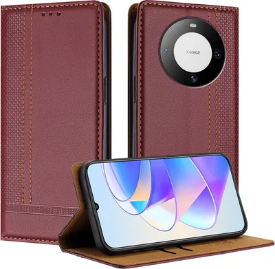 Obrázek produktu pro Pouzdro pro Huawei Mate 60 kožené flipové pouzdro s funkcí stojánku Tmavě červená