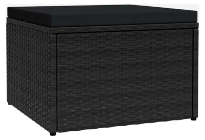 Produktbild von Fußhocker für den Außenbereich mit Kissen in Schwarz aus Polyrattan für Wohnzimmer, Terrasse, Garten und Balkon