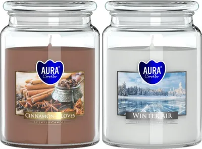 Zdjęcie produktu dla ZESTAW DUŻA Świeca zapachowa w słoiku BISPOL Aura 100H MIX "6" 2szt.