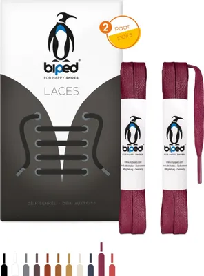 Produktbild von biped LACES 2 Paar gewachste Schnürsenkel flach - aus Baumwolle 7 mm - reißfest z2916(#38 bordeaux,120 cm)