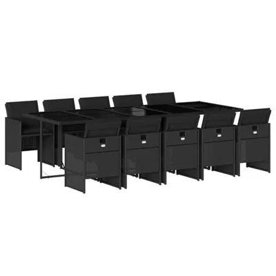 Obrázok produktu pre vidaXL 11-dielny záhradný jedálenský set s vankúšmi Black Poly Rattan