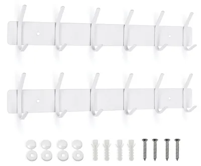 Image de Crochets muraux pour vestiaire, portemanteau mural en acier inoxydable, portemanteau pour armoire, portemanteau pour chambre à coucher et salle de bains, crochets à vêtements, porte-vêtements (blanc, 6 crochets, lot de 2)