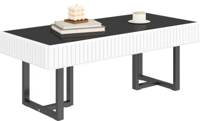 Zdjęcie produktu dla Klasyczny stolik kawowy w czerni i bieli, stolik do salonu, blat w kolorze czarnym o wysokim połysku. 110 dł. x 50,5 szer. x 41 wys. (cm)