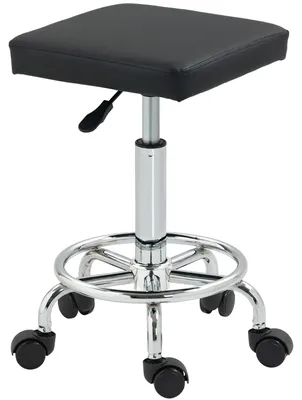Produktbild von Verstellbarer Drehhocker mit gepolstertem Sitz, Fu?stš¹tze und Rollen fš¹r Wohnzimmer und Werkstatt, 34 x 34 x 50šC66 cm, Schwarz