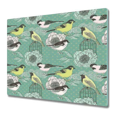 Produktbild von Küche Teller - Schneidebrett Glas - Herd Abdeckung - Vögel Blumen Vintage