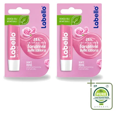Productafbeelding van 2 x Labello Soft Rosé lippenbalsem - 4,8 g - Grote verpakking - 2 stuks