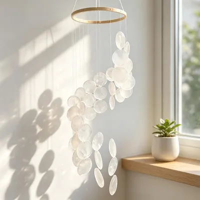 Produktbild von Windgong aus Muscheln, 77 cm, weiß, für Garten und Terrasse