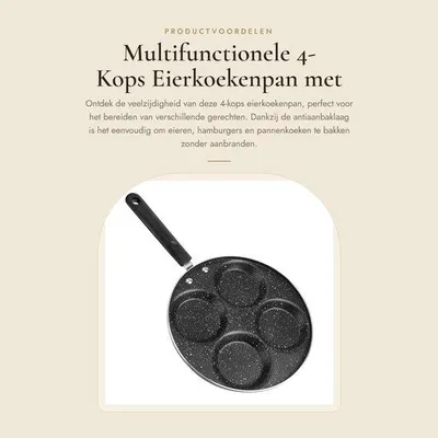 Productafbeelding van Dailygoods- Eierkoekenpan 4-kops - Antiaanbaklaag - Aluminium - 24,5 cm - Multifunctionele Pan - Geschikt voor Gas/Elektrisch Fornuis - Koekenpan