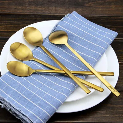 Imagen del producto de Cucharón de acero inoxidable, color dorado, 21,6 cm, juego de 4 unidades, para la cocina