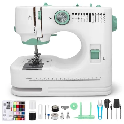 Nähmaschine mit 12 Stichmustern, 2 Geschwindigkeiten, LED-Licht, Zubehörset