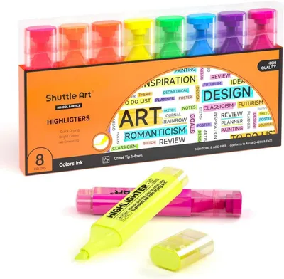 Produktbild von Textmarker Set 8 Farben Meißelspitze fluoreszierend Marker: ideal für Arbeit, Schule, Design. Schnell