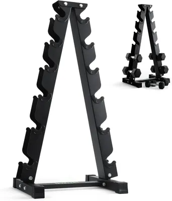 Immagine prodotto di Supporto per bilanciere - Attrezzatura per allenamento della forza - Struttura triangolare stabile - Capacità di carico: 300 kg - Colore: nero