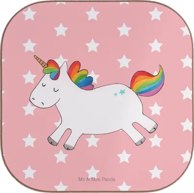 Produktbild von Mr. & Mrs. Panda Untersetzer Kaffee Einhorn Happy - Rot Pastell - Geschenk, Unicorn, Freude, für Gläser, Tischuntersetzer, gläseruntersetzer, Spaß, Einhörner, glücklich