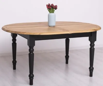 Produktbild von Casa Padrino Landhausstil Esstisch Naturfarben / Schwarz 160-200 x 120 x H. 78 cm - Ovaler ausziehbarer massivholz Küchentisch mit Eichenholz Tischplatte - Esszimmer Möbel im Landhausstil