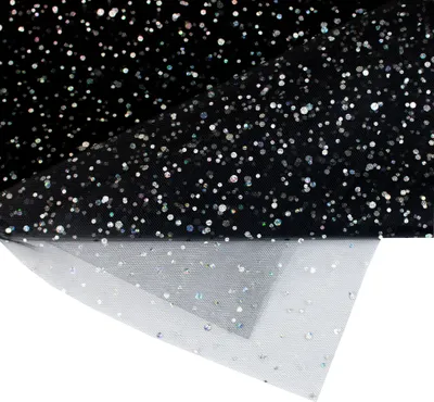150cm breites, 3m langes, netzartiges schwarzes Tüllstoff mit Glitter. Perfekt für Bastelprojekte und Dekorationen