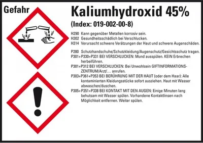 Produktbild von Dreifke® Aufkleber I GHS-Etikett Kaliumhydroxid 45%, GefStoffV/GHS/CLP, Folie...