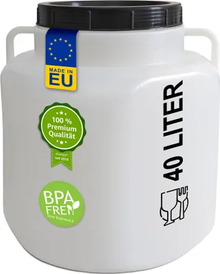 Produktbild von plasteo® 40 Liter Weithalsfass eckig mit Deckel und Griffen, Lebensmittelecht und BPA-Frei Gepäcktonne Sauerkrautfass Futtertonne Universalfass
