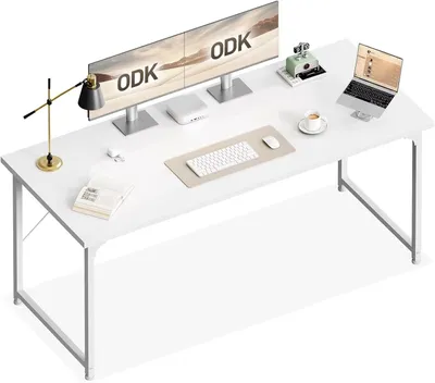 Produktbild von Schreibtisch - Computertisch - 160 × 55 cm - MDF-Tischplatte - Metallgestell - Weiß