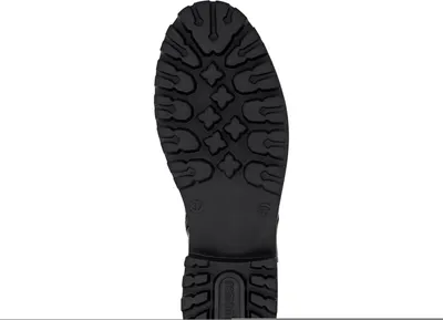 The sole of a black boot is shown against a white background.