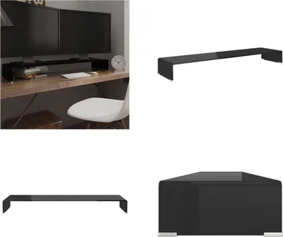 Image de vidaXL Table TV/rehausse d'écran verre noir 120x30x13 cm - Armoire TV - Meubles TV - Armoire TV