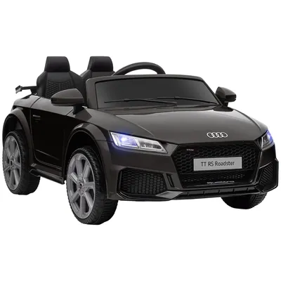 A black Audi TT RS Roadster toy car is shown from the front.