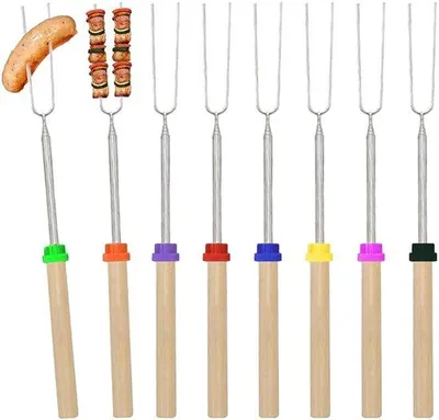 Immagine prodotto di Set di 8 forchette telescopiche per barbecue - Acciaio inossidabile - Manici in legno