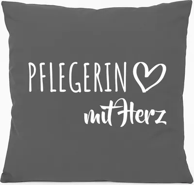 Produktbild von Huuraa Kissen Pflegerin mit Herz 40x40cm mit Füllung Steel Grey Baumwolle Dekokissen Geschenkidee