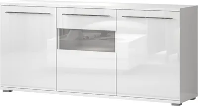 Produktbild von Kommode Garim 8, Farbe: Weiß Hochglanz - 85 x 180 x 45 cm (H x B x T)