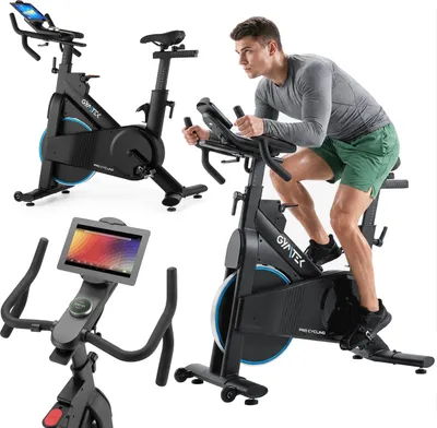 Produktbild von Gymtek® Heimtrainer Fahrrad, Speedbike, Bike Indoor - 12 kg Schwungmasse - 32 Widerstandsstufen - bis 150 kg - Bluetooth - Kinomap