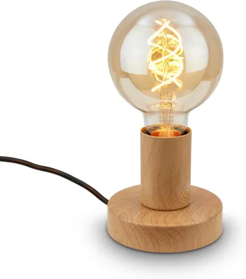 Image de BRILONER - Lampe de table avec interrupteur à câble, aspect rétro, douille E27, vintage, lampe de chevet, lampe de salon à poser, 10 x 9 cm, beige, aspect bois