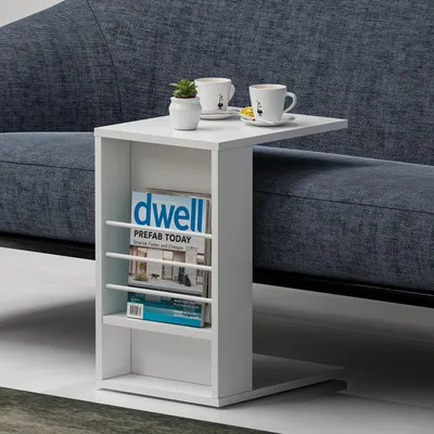 Image de HOMIDEA Table d'appoint, table basse, table de salon, table de café moderne (blanche)