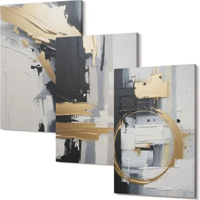 Produktbild von Leinwandbilder – Wandbilder – Leinwandbild – Canvas Bild – Polycanvas – Kunstdruck – – Modern – Aufhängefertig – Mehrteilig – 3-Teilig – 40x60 Cm Pro Bild - Abstrakte Gemäldekompositionen in Schwarzweiß