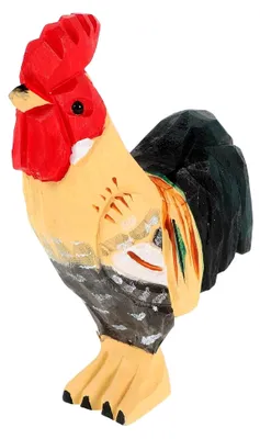 Produktbild von Handgeschnitzte Holzfigur Hahnen als kreative Schreibtischdekoration in Gelb für Zuhause und Büro
