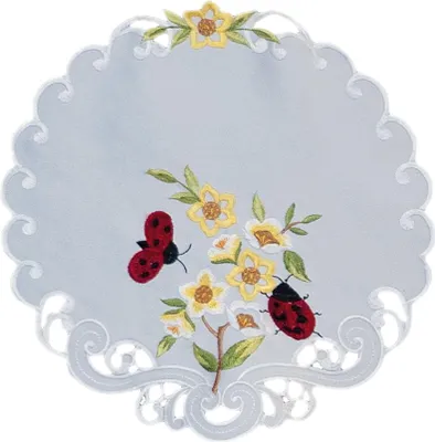 Produktbild von Tischdecke Tischläufer Stickerei Marienkäfer Ostern Frühling 30 cm rund